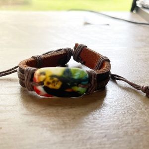 Bob Marley thick brown wrap leather bracelet with charm unisex adjustable string